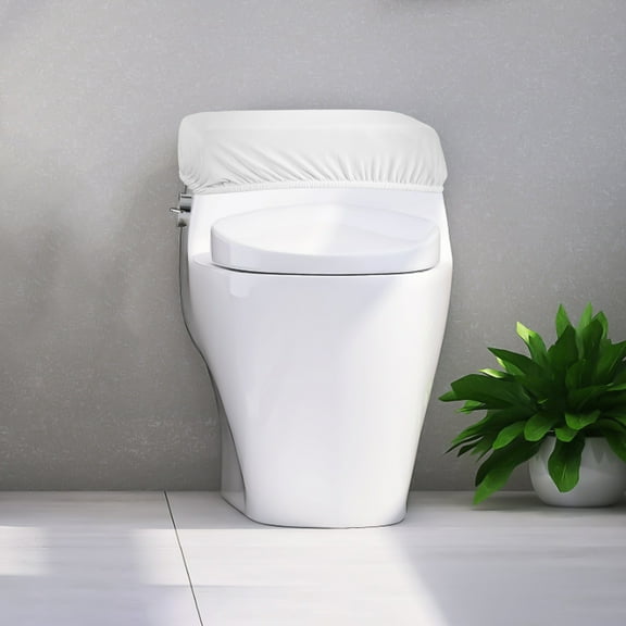 WEUVEB Toilet Tank Cover Washable Polyester Fabric, White, Stylish Design for Home Bathroom Decor and