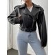 thumbnail image 2 of -Chaqueta corta de piel sintética para mujer, abrigo negro con cremallera y cinturón, ropa de calle para motorista, novedad de primavera, 2 of 5