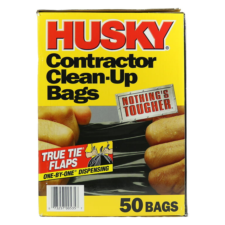 Husky Contractor Trash Bags, 42 gal, 32.75 in x 45.125 in, 3 mil, Heavy Duty,  Black, 32 Pack HC42WC032B
