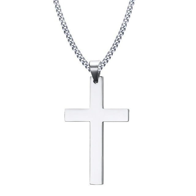 Simple Cross Necklace for Mens Stainless Steel Pendant,24 Inch