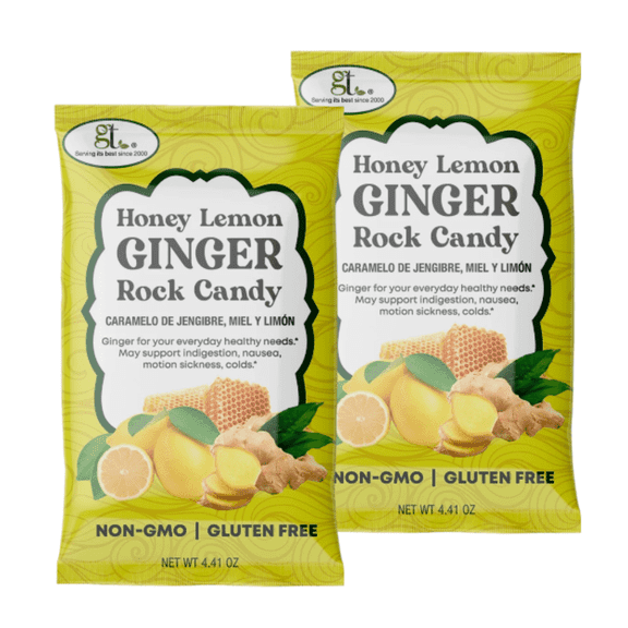 GT Honey Lemon Ginger Rock Candy, 4.41 Ounce Bag, 2 Pack