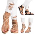 thumbnail image 3 of NGTEVOOS Women Summer Casual Sandals Cross Strap Flat Ankle Roman Shoes, 3 of 5
