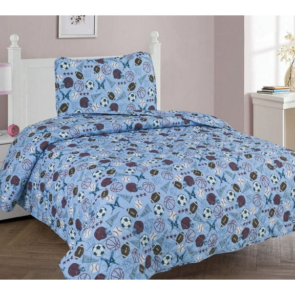 2-PC TWIN MVP Kids Microfiber Bedding Quilt Set, 1 Print Quilted Coverlet with 1 Matching Pillow Sham Included