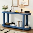 thumbnail image 2 of Modern Navy Blue Entry Table With Ash Veneer, Streamlined Oval Top, Shelf, Construction, For Study Room, Entryway & Living Area Minimalist Desktop, Shelves, Home Porch, Space, 2 of 6