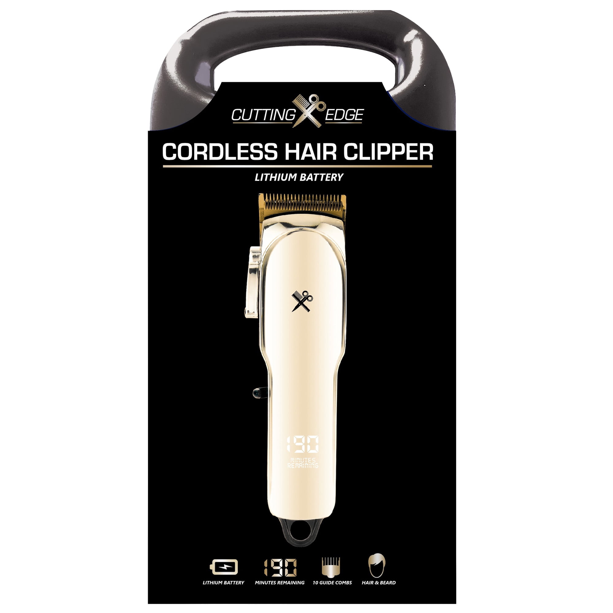Cutting Edge Cordless Hair Clipper, Ceramic Blade, Adjustable Lever, 10 Guide Combs, LCD Display, Rechargeable