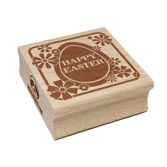 Happy Easter Egg Silhouette And Flowers Square Rubber Stamp Stamping Scrapbooking Crafting - Small 1.25in