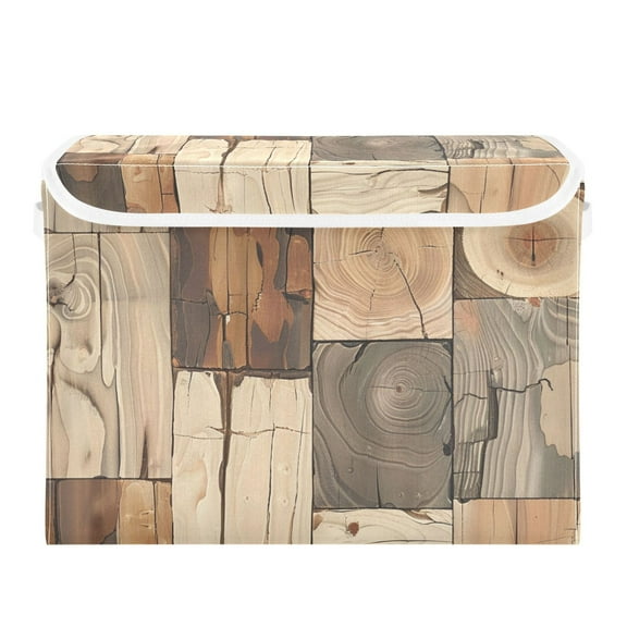 Mixture Wood Grain Foldable Storage Bin with Lid and Handle Collapsible Storage Box 16.5 x 12.6 x 11.8 inches
