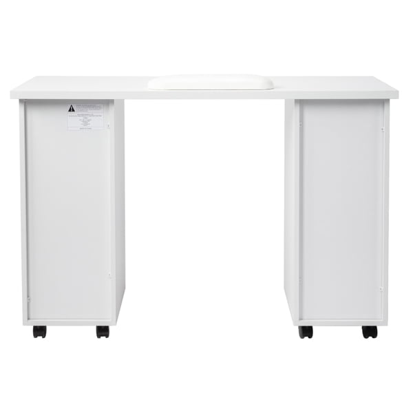 White Double Edged Manicure Nail Table with Drawer & Wrist Rest - E1 MDF, for Beauty Salons & Spas