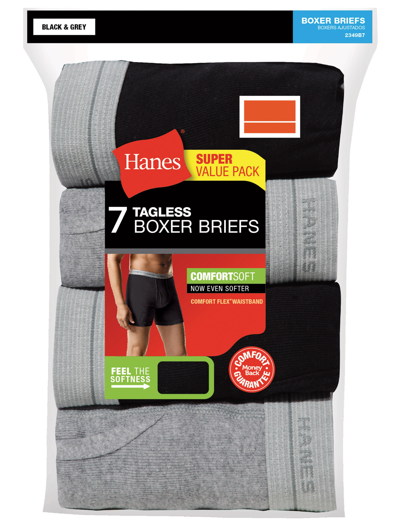 Hanes Men's Black Gray Boxer Brief, Super Value 7 Pack - image 2 of 3