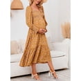 thumbnail image 3 of nvzhuang Women Maternity Dress, Long Sleeve Square Neck Pleated Floral Long Dress Pregnancy Dress, 3 of 5