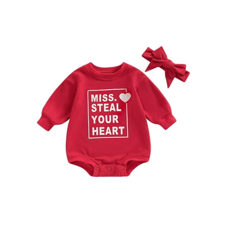

Canis Baby Girls Romper Set Long Sleeve Letters Print Romper with Hairband