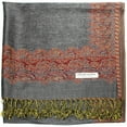 thumbnail image 4 of Falari Women's Pashmina Shawl Wrap Border Pattern Double Layered Scarf Dark Grey, 4 of 4