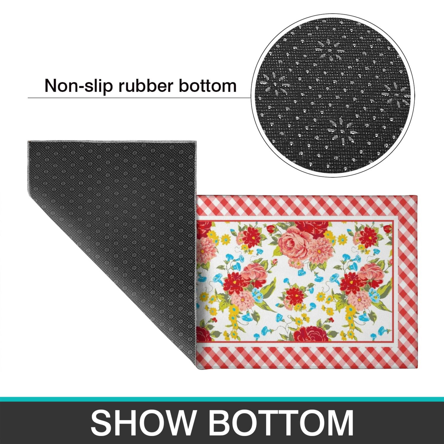 Flower Kitchen Mat Sets 2 Piece Farmhouse Anti Fatigue Waterproof Stain Resistant Floor Rug Non Slip Pioneer Flower Woman Kitchen Laundry Room Rug - 17x30 and 17x47 Inch