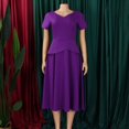 thumbnail image 3 of Women's Wrap Wedding Guest Dress Smocked Elastic Waist Pleated A-line Mini Dress, 3 of 8