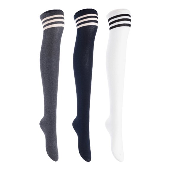 Lian LifeStyle Women's 3 Pairs Adorable Comfortable Soft Thigh High Over Knee High Cotton Socks, Size 6-9, JMYP1022 DarkGrey, Navy, White