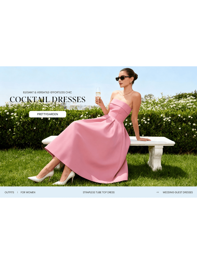 Prettygarden Cocktail Dresses for Women Summer Formal Elegant Tube Top Strapless Spring Wedding Guest Party Midi Dress, Women's, Size: XL, Beige Prettygarden Cocktail Dresses for Women Summer Formal Elegant Tube Top Strapless Spring Wedding Guest Party Midi Dress, Women's, Size: XL, Beige