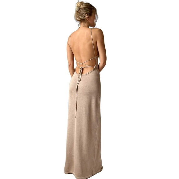 Edolynsa Knit Backless Maxi Beach Dresses for Women Crochet Sleeveless Bodycon Club Dress Swimsuit Cover ups Summer Outfits