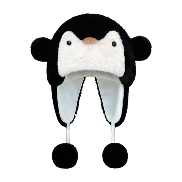 Sombrero de peluche de dibujos animados,Gorro de peluche de dibujos animados,cómodo y elegante para exteriores,Gorro con orejeras Gorro de esquí Moda Portátil,Gorro de invierno Negro