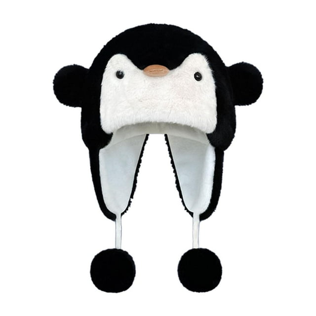 Sombrero de peluche de dibujos animados,Gorro de peluche de dibujos animados,cómodo y elegante para exteriores,Gorro con orejeras Gorro de esquí Moda Portátil,Gorro de invierno Negro