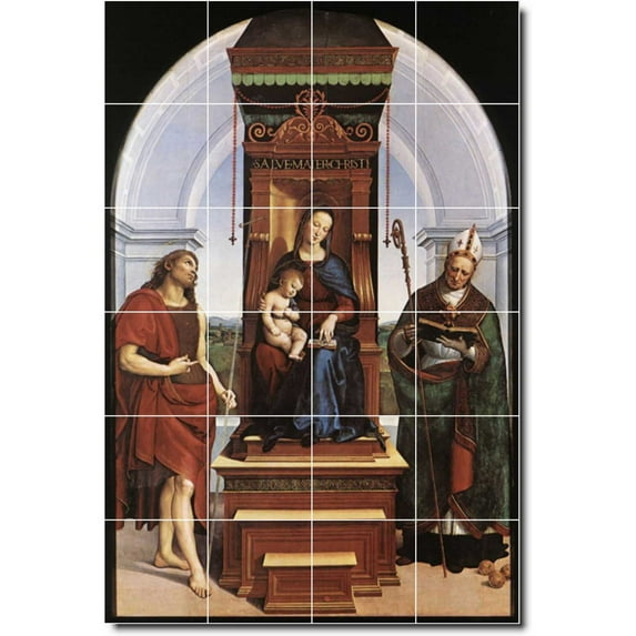 Ceramic Tile Mural-Raphael Mother Child Painting 34. 24" w x 36" h using (24) 6 x 6 ceramic tiles