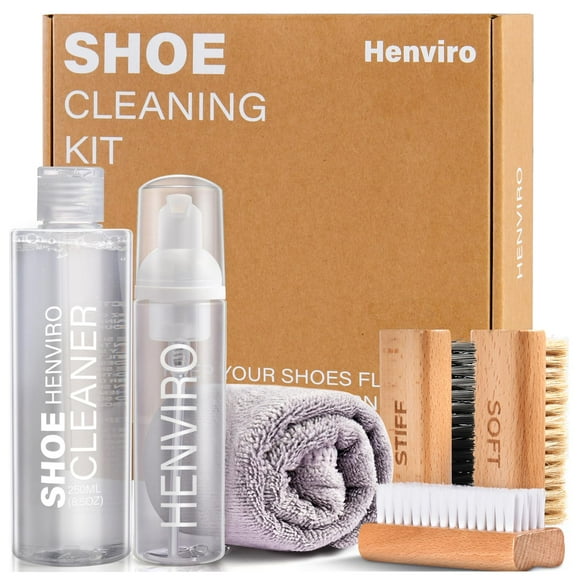 Kit de Limpieza de Zapatos Henviro 250 ml con Cepillos y Toalla