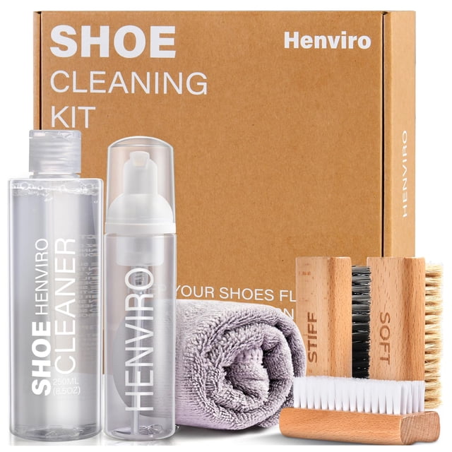 Kit de Limpieza de Zapatos Henviro 250 ml con Cepillos y Toalla
