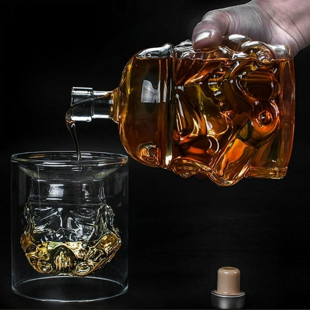Botella de vino con forma de calavera de cristal transparente, vidrio de borosilicato alto, resistente al calor