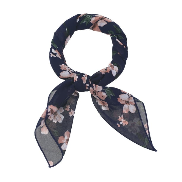 Bufandas de gasa para mujer - 27.6 X27.6 - Pañuelo cuadrado con estampado floral Pañuelo para el cuello Pañuelo para el cuello Azul marino 70x70cm/27.6x27.6 inches(LxW)