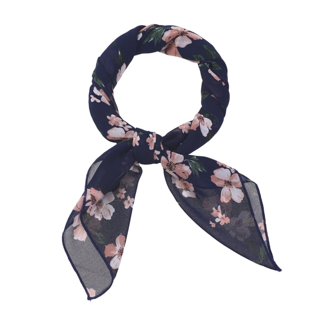 Bufandas de gasa para mujer - 27.6 X27.6 - Pañuelo cuadrado con estampado floral Pañuelo para el cuello Pañuelo para el cuello Azul marino 70x70cm/27.6x27.6 inches(LxW)