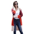thumbnail image 1 of Womens Boho Open Front Cardigan Colorblock Long Sleeve Loose Knit Lightweight Sweaters,Burgundy,X-Large, 1 of 4