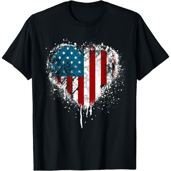 Vintage USA Heart 4th Of July Patriotic American Flag T-Shirt