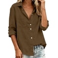 thumbnail image 2 of Ynynloco Womens 100%Cotton Button Down Shirts Long Sleeve Blouses Casual Collared Loose Fit Gauze Tops with Pocket, 2 of 5