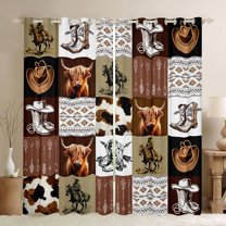 Homewish Western Cowboy Tribal Black Out Curtains,Rustic Cowhide Curtains Pack of 2 (42x63 Each),Country Farm Highland Cattle Bedroom Curtains For Children,Breathable Home Decor