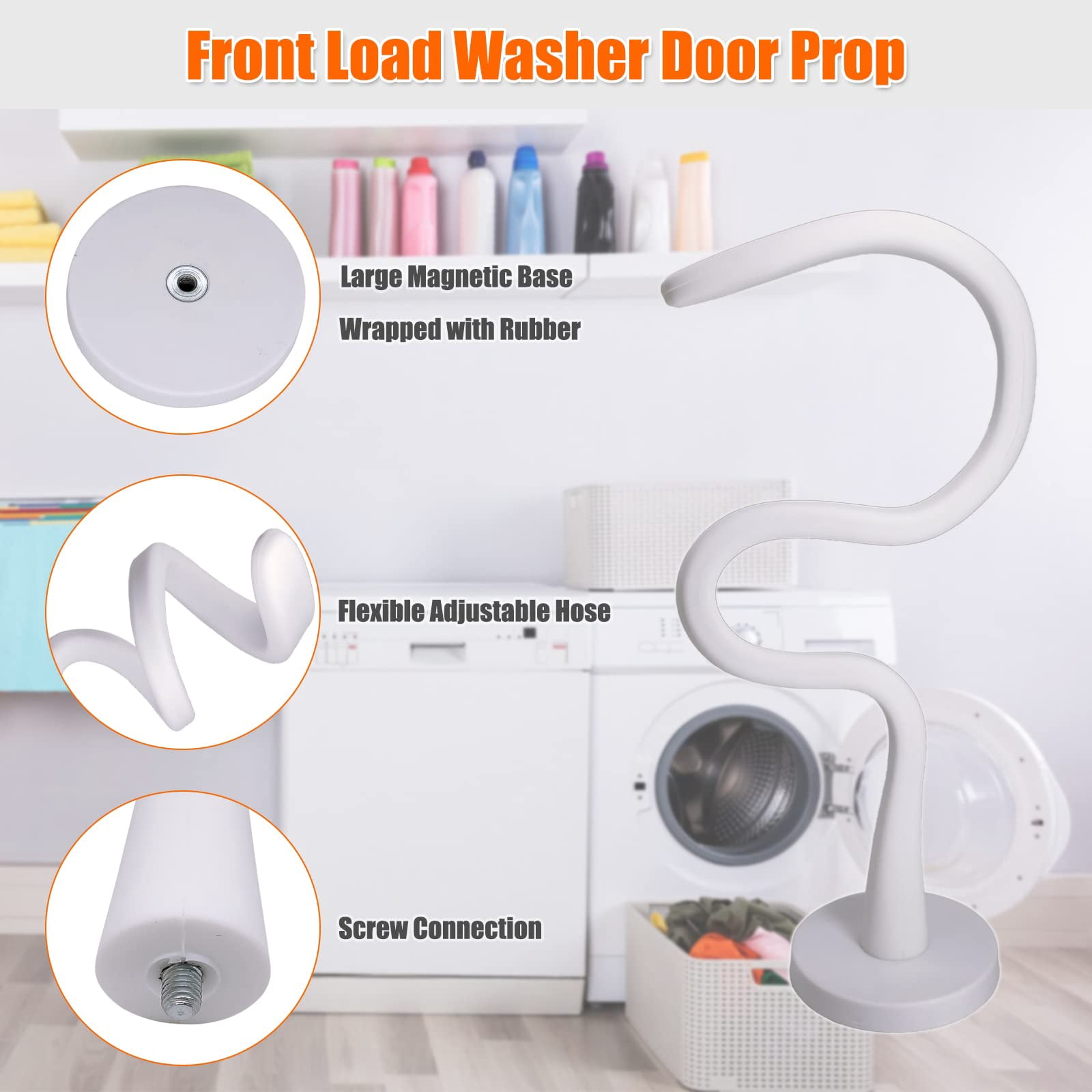 Front Load Washer Door Prop, Magnetic Flexible Washer and Dryer Door Support Keep Washer Drying Door Open to Keep Dry (White, 2pcs)