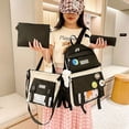 thumbnail image 2 of 4pcs/set Simple Casual School Bag With Badges, Casual Canvas Backpack Tote Bag, 2 of 4