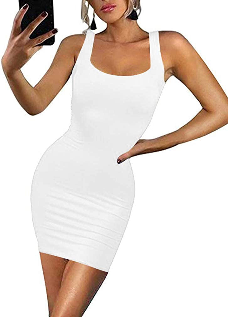 Women's Sexy Bodycon Tank Dress Sleeveless Basic Midi Club Dresses -  Walmart.com