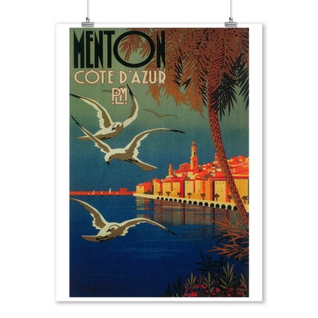 Menton, France - French Riviera # 1 - Vintage Travel Advertisement (9x12 Art Print, Wall Decor Travel (Best Of French Riviera)