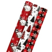 Horaldaily 17 x PriNst 120 Inch Christmas Wrapping Paper(3 Rolls: 42.5 sq. ft. ttl.), Red Buffalo Plaid Christmas Trees Snowman Snow Disposable Wrapping Paper for Party DIY Crafts Gift Decor