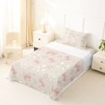 thumbnail image 3 of spefrowx Pastel Bowknot Twin Sheets for Teens, Beige Pearl Heart Print Bedding, 3-Piece, 1 Flat Sheet, 1 Fitted Sheet and 1 Pillowcase, 3 of 6