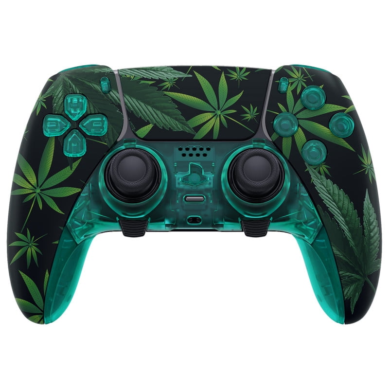 eXtremeRate Full Set Shell with Buttons Touchpad Cover Compatible with p s 5 Edge Controller, Green Weeds Replacement Decorative Trim Shell Front Back Plates Compatible with p-s-5 Edge Controller