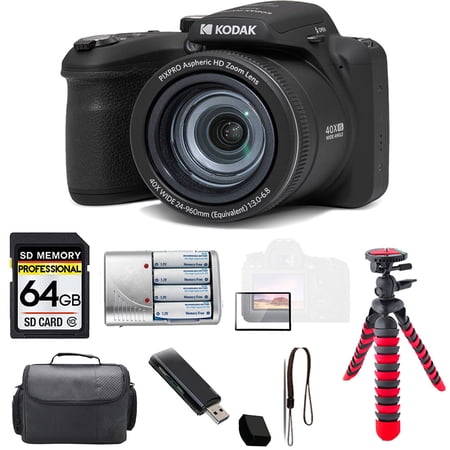 Kodak PIXPRO AZ405 Digital Camera (Black)+ Spider Tripod + Case - 64GB Kit