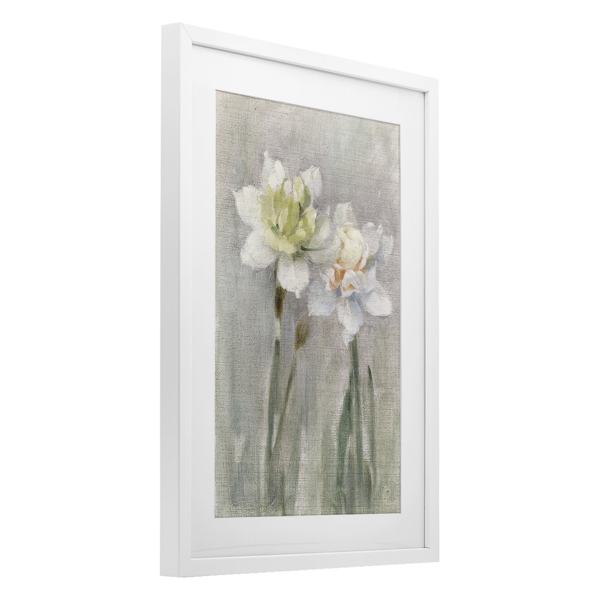 Stupell Industries Twin White Daffodils White Framed Print Under Glass, design by Stellar Design Studio