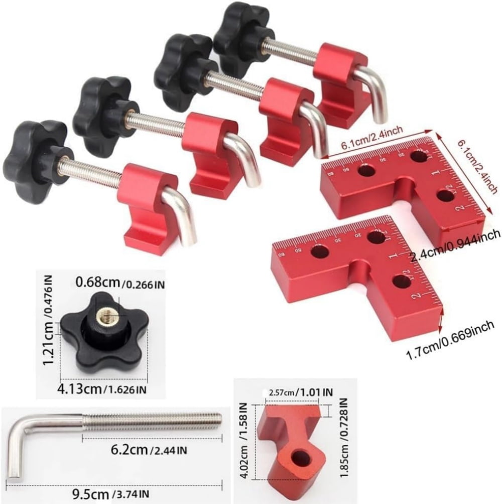 2 Set Corner Clamps, Kvago 90 Degree Mini Positioning Squares, Aluminum Alloy Clamps Woodworking Tools, 2.3"x 2.3" Right Angle Clamps Fixing Clamp for Picture Frame, Box, Cabinets, Drawers (Red)