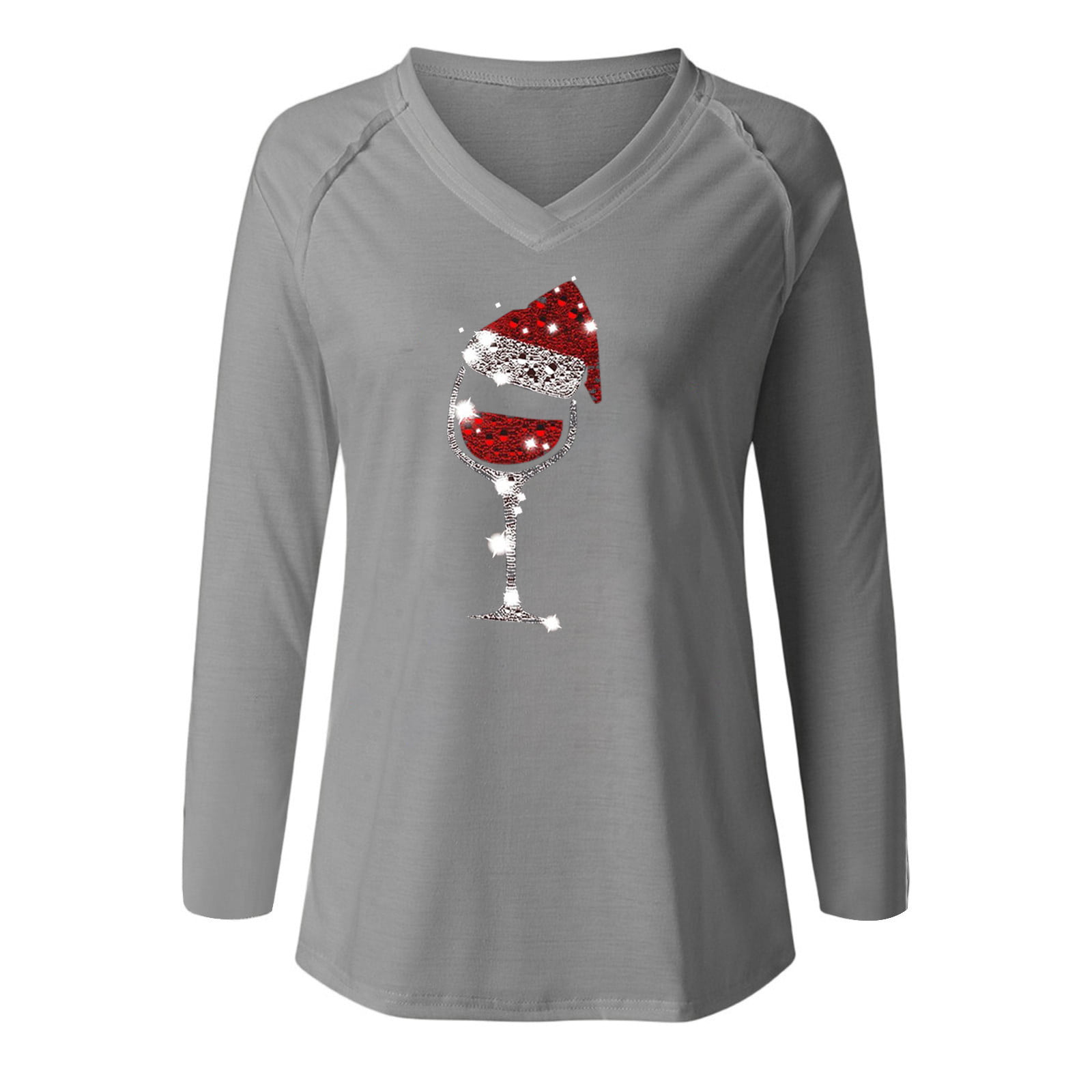  UoCefik Womens Christmas Sweatshirt Tops Crew Neck Wine Glasses  Print Long Sleeve Oversized Fall Holiday Shirt Pulloer Blouse : 服裝，鞋子和珠寶