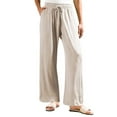 thumbnail image 6 of KALE Linen Pants Women Palazzo for Casual Womens Cotton Loose Comfy Work With Pockets Elastic High Waist Paper Bag Drawstring Baggy Pants Beige, 6 of 6