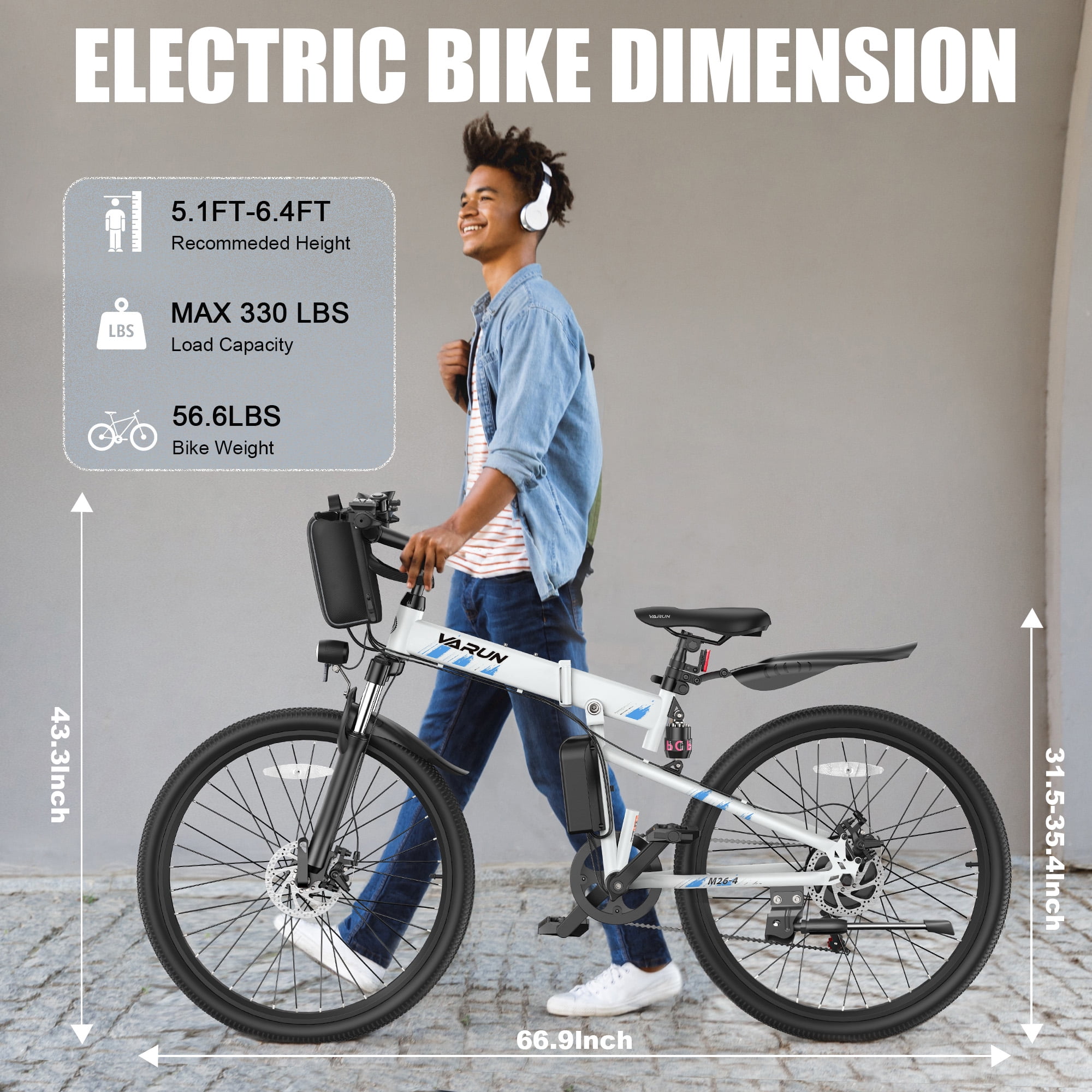 VARUN Electric Bike, 26" Foldable E-Bike, 750W Peak Motor, 48V Removable Battery (50-Mile), up to 20+ MPH, 7-Speed Gears, Full Suspension, E-Mountain Bike for Men & Women