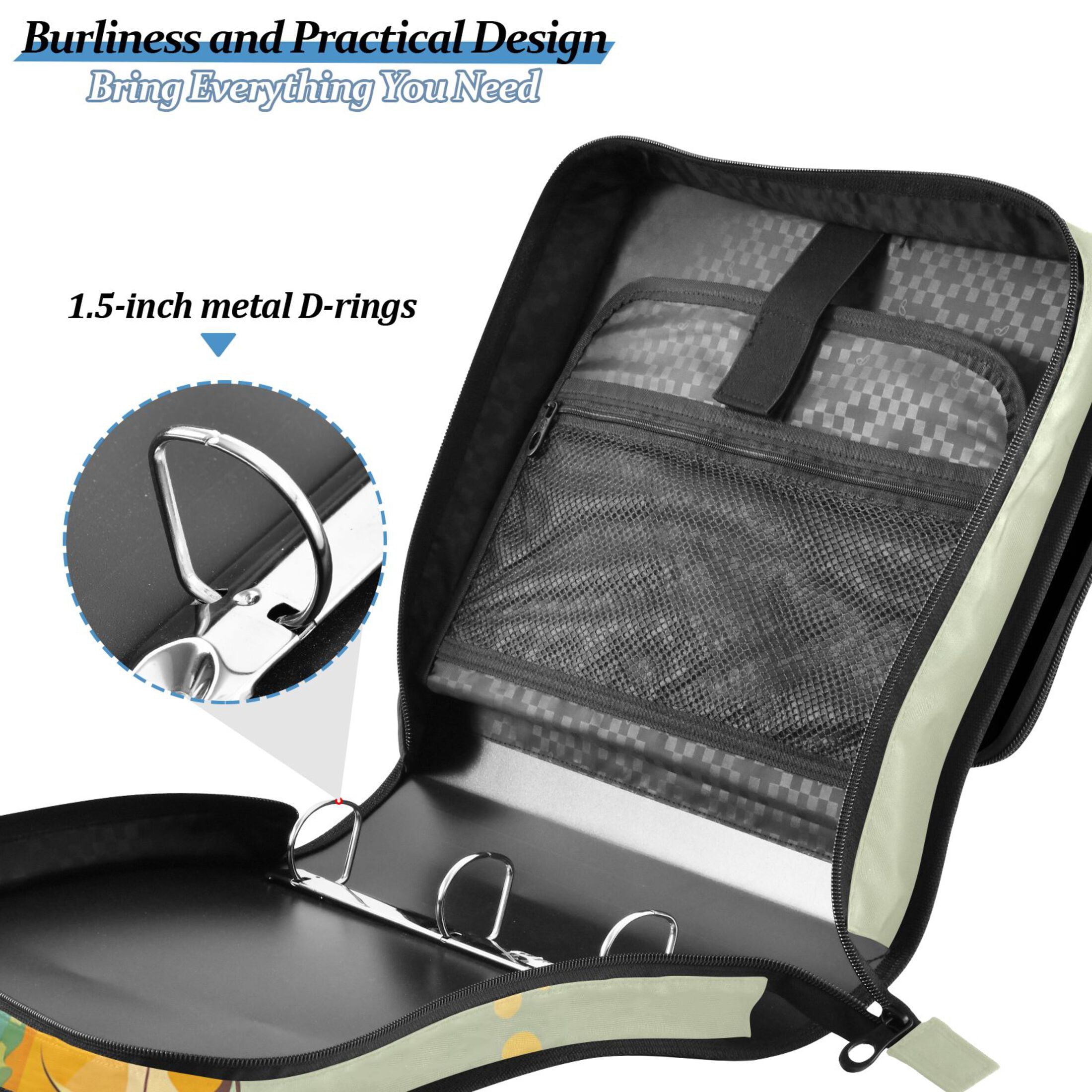 3 Ring Zipper Binder with Shoulder Strap Waterproof Trapper Keeper 2 Inch D-Ring 500 Sheets Capacity Cute Snake with Hat