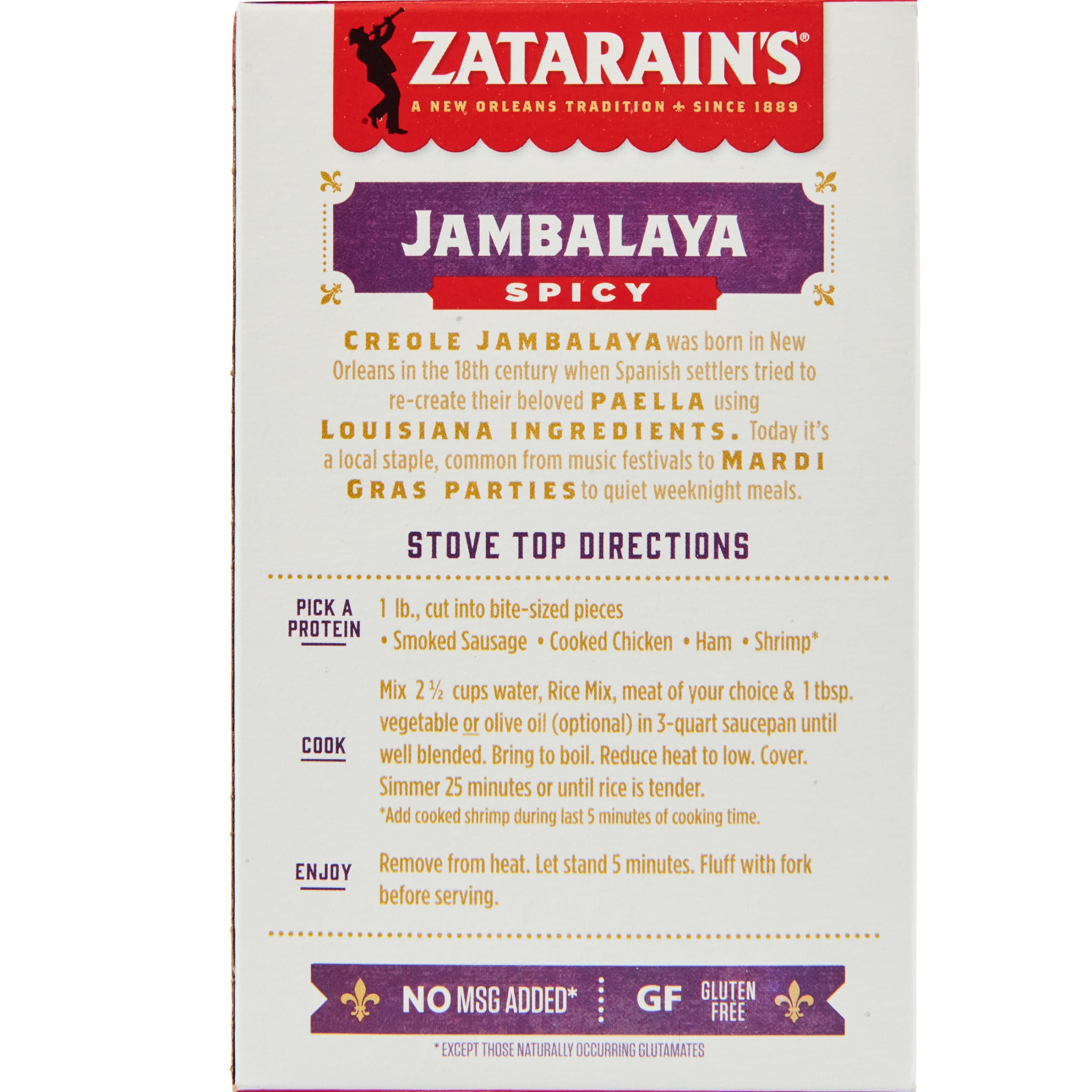 (4 pack) Zatarain's No Artificial Flavors Gluten Free Spicy Jambalaya Mix, 8.0 oz Box