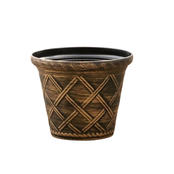 Fasiaou 9 Inch Fleshy Thickened Plastic Pot with Roman Rattan Design, Planter for Succulents Bonsai and Vegetable Planting, Vintage Home Decor,Gold,9in