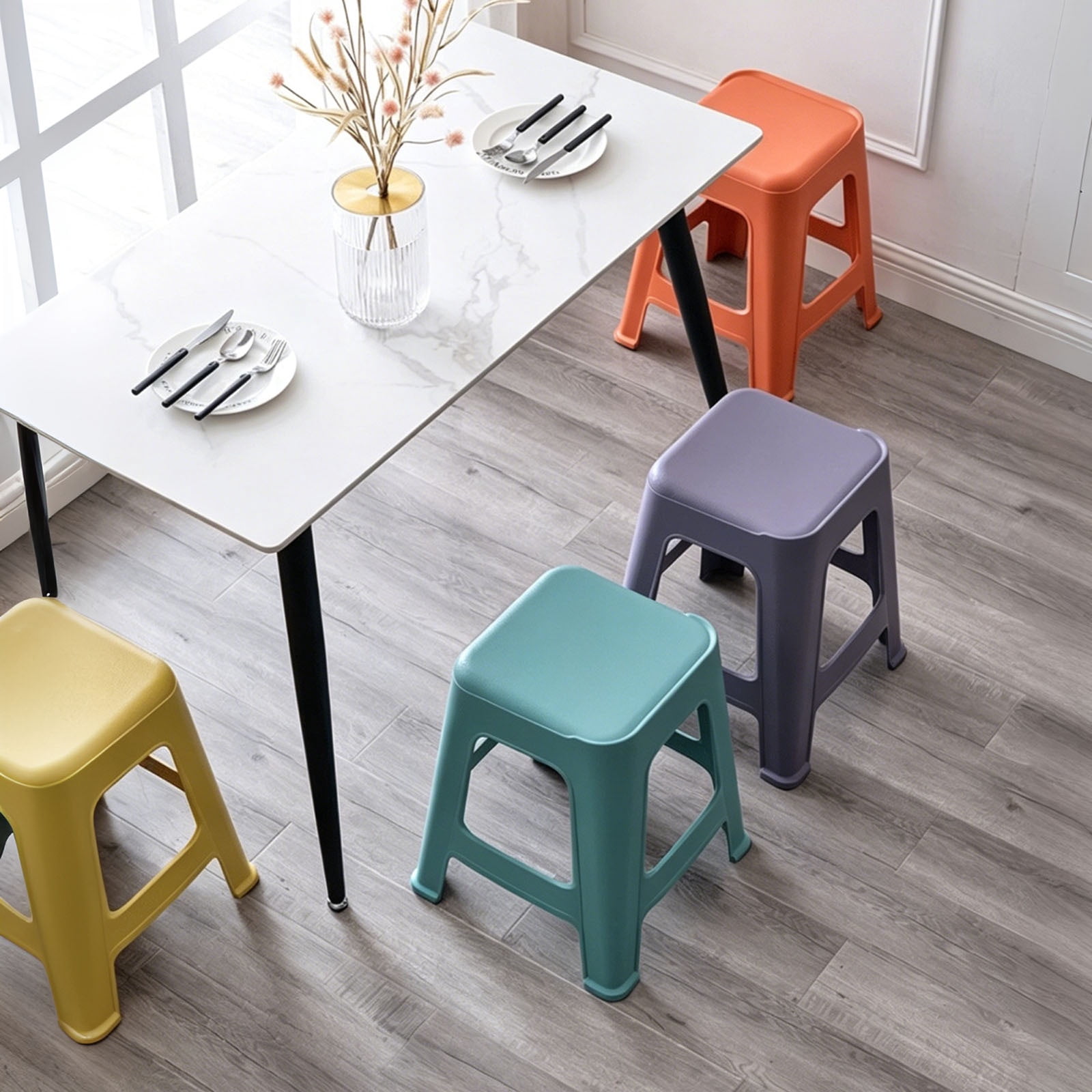 PORKISS 10 Pack Stackable Stools, 18.5 Inch Plastic Classroom Stools, Colorful Nesting Backless Stools for Flexible Seating, School, Home, Office, No Assembly, 350 lbs